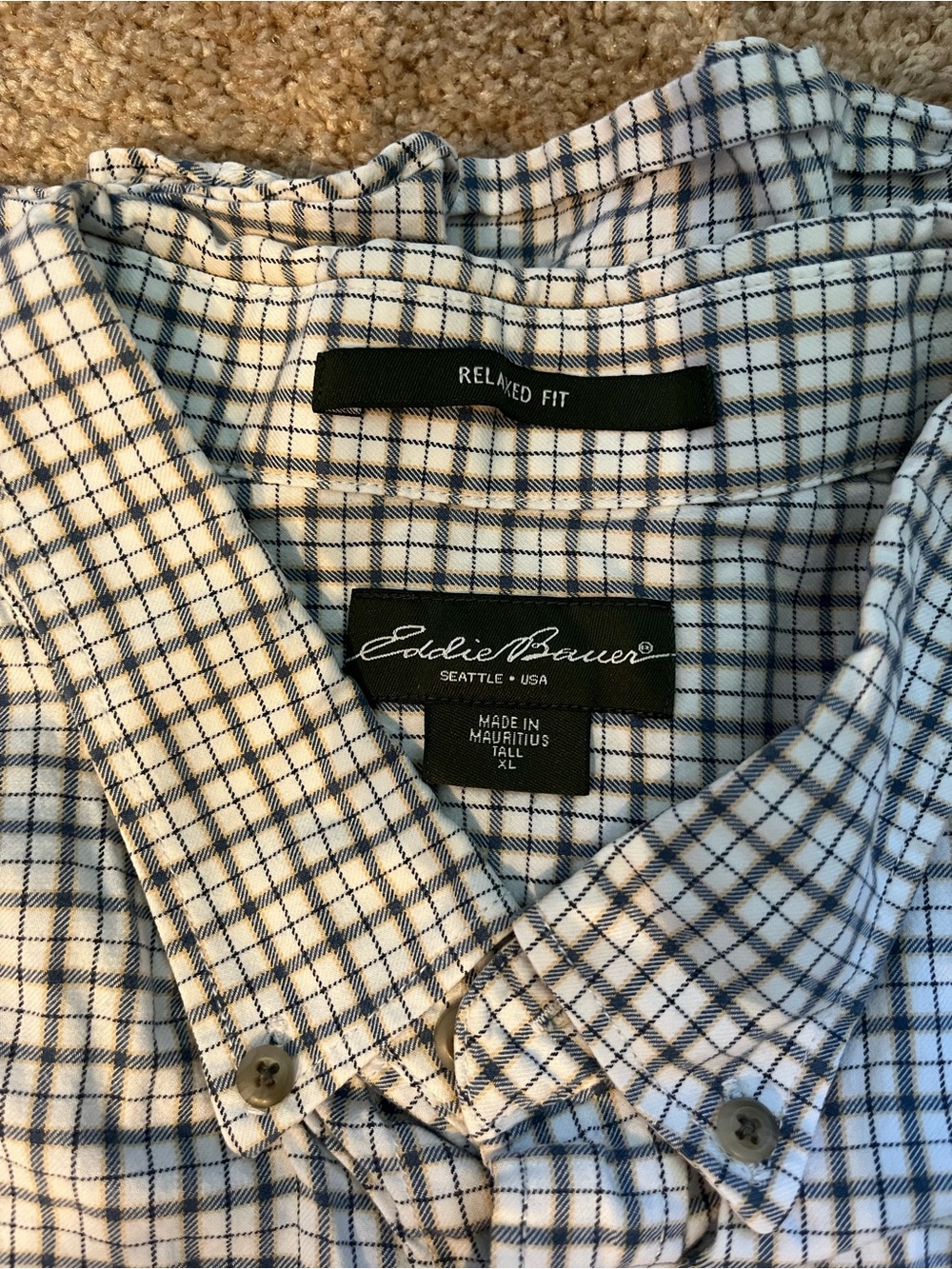 Eddie Bauer Men's Button-Down Shirt in White and Navy Plaid